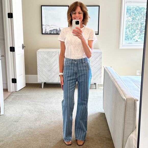 VERONICA BEARD Crosbie Striped Loafer Length Wide Leg Jean 26 - Picture 6 of 11